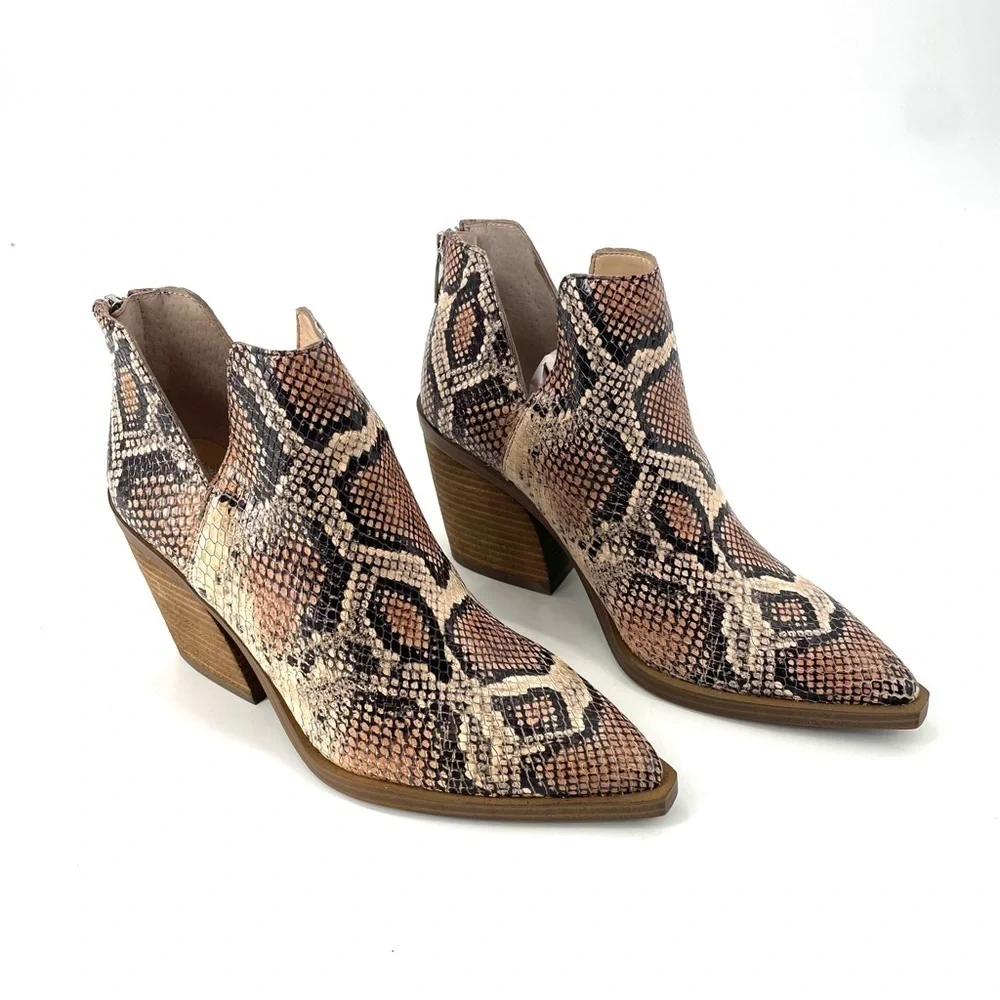 Vince Camuto Gigietta Python Snakeskin Slip On Cutout Ankle Boot In Spiced Sand
